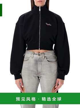 香港直邮off-white 女士 GLASS 黑色短款箭号印花拉链抓绒外套(米