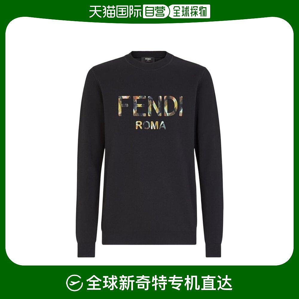 香港直发fendi芬迪男士黑色徽标印花卫衣休闲潮流fae536abt9