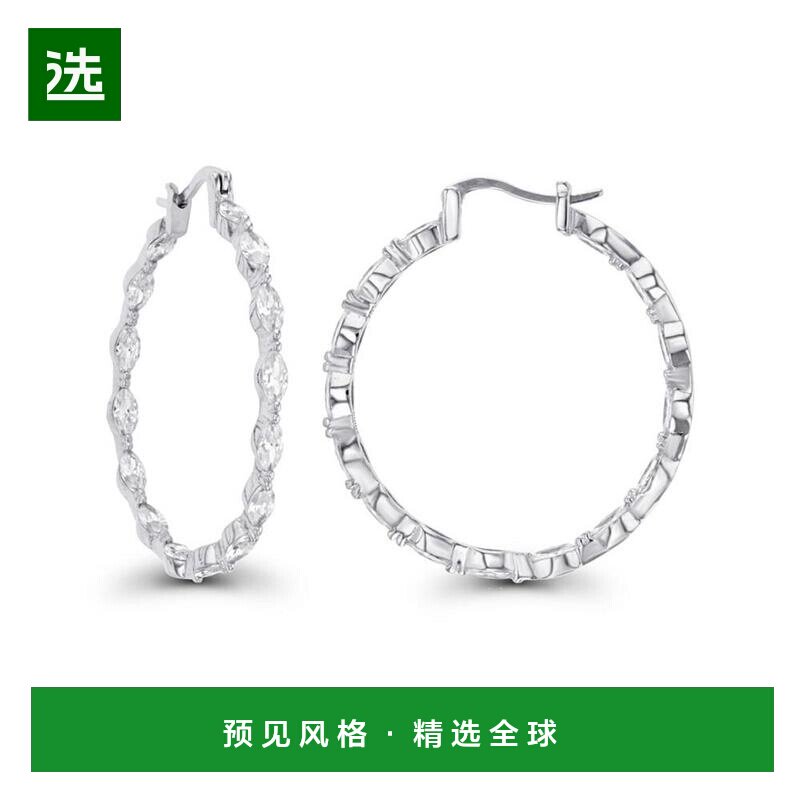 【美国直邮】方晶锆石 14K 玫瑰金榄尖形切割环状耳环(也可采用