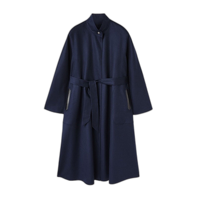 欧洲直邮LORO PIANA/诺悠翩雅24新款 女士藏蓝色羊绒系带长款大衣