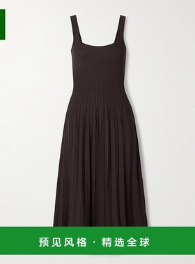 1h可退 香港直邮Staud 女士 Ellison 褶裥罗纹针织中长连衣裙 R25