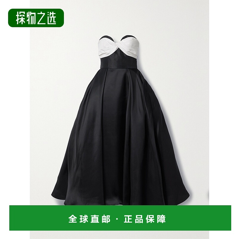 香港直邮CAROLINA HERRERA 女士 无肩带褶皱真丝中长连衣裙 P2311