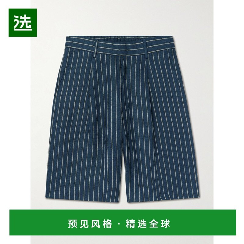 1h可退 香港直邮Nn07 男士 Kay 1455 直筒褶裥条纹亚麻短裤 25414,男装,休闲裤,淘宝优惠券,粉丝福利购,淘宝优惠卷