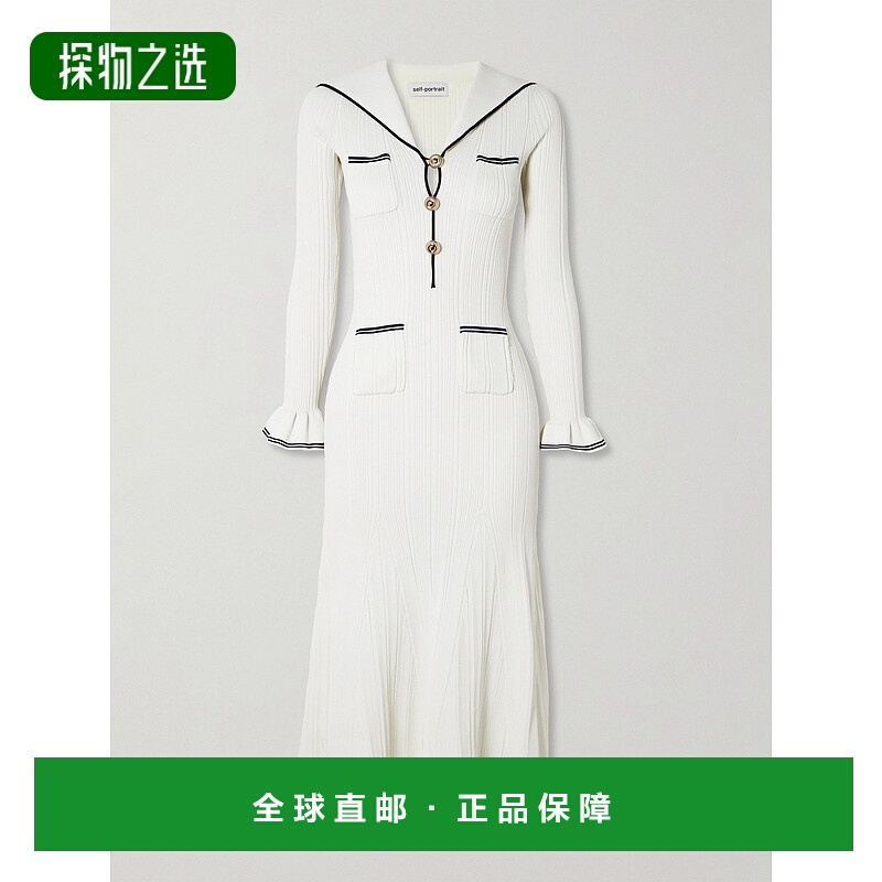 香港直邮Self-Portrait 女士 条纹罗纹针织中长连衣裙 SS25024MWW