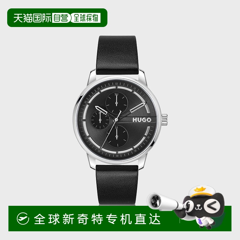 欧洲直邮HUGO BOSS雨果HUGO RED不锈钢腕表 搭配黑色表盘和皮革表