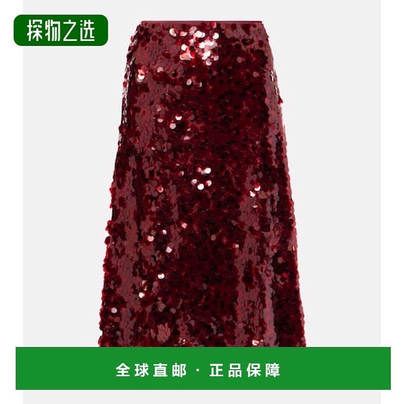 1h可退 香港直邮VINCE 女士 Lucite 珠片中长半身裙 red红色 舒适