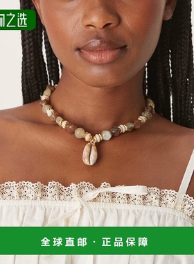 香港直邮ASOS 女士 设计珠饰人造贝壳吊坠绿色棕色项链