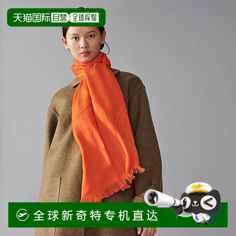 1h可退 欧洲直邮Hermes爱马仕 女士橙色羊绒围巾