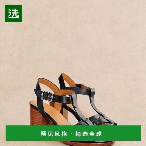 欧洲直邮Sezane 女士黑色牛皮凉鞋新款