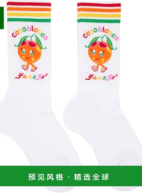 1h可退 香港直邮Casablanca 女士 白色 Kawaii Orange 中筒袜 AAW