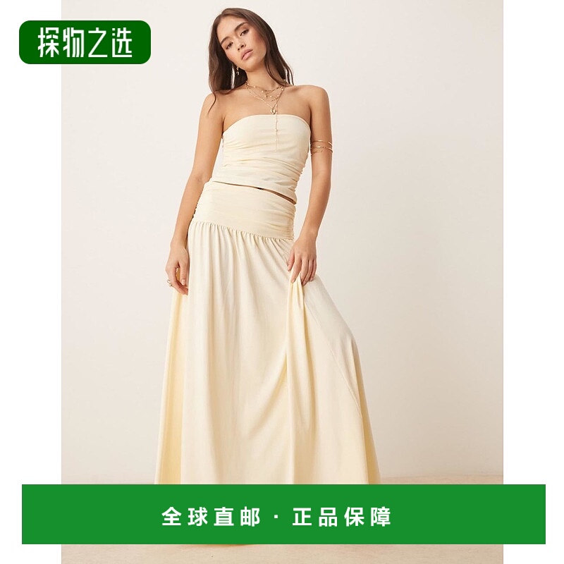 香港直邮ASOS 女士 & match 设计混纺纱低腰褶皱长款半身裙(butte