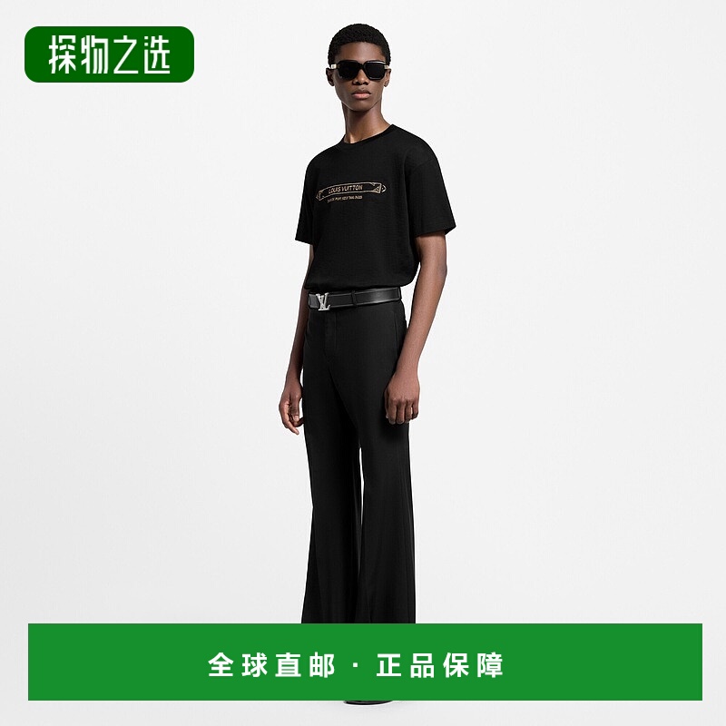 自营欧洲直邮LV路易威登 Damier男士黑色有机棉刺绣logo标识短袖T