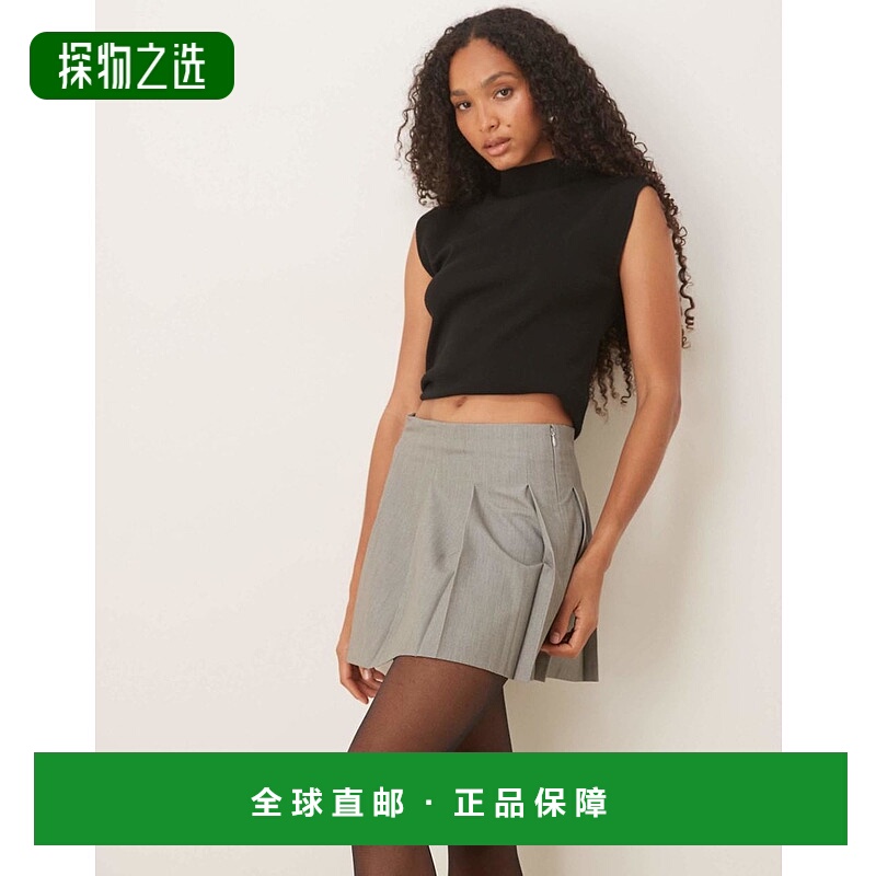 香港直邮ASOS 女士 设计精细剪裁褶裥迷你半身裙(灰色)