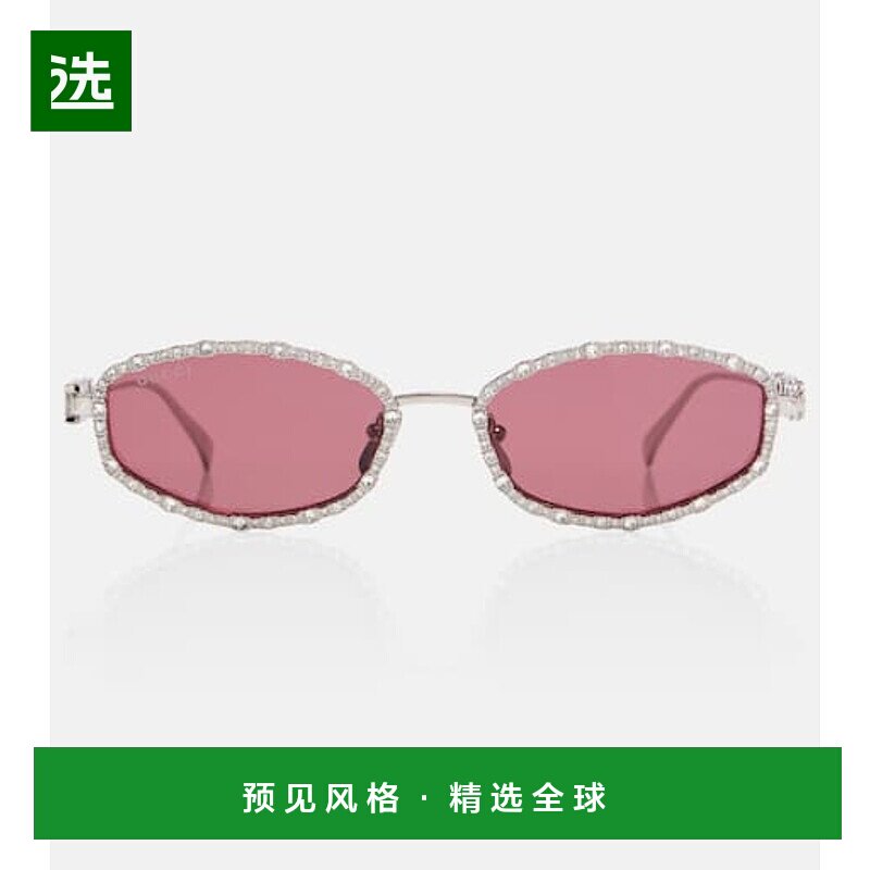 1h可退 香港直邮Gucci 古驰 女士 水晶装饰椭圆形太阳眼镜