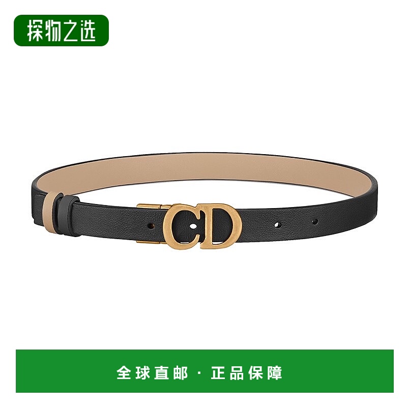 欧洲直邮DIOR/迪奥23新款 女士黑色米色双面小牛皮CD金扣腰带2cm