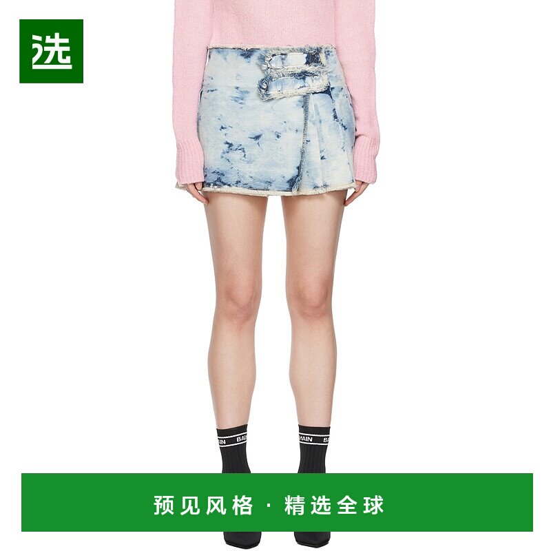 香港直邮Balmain 褶裥牛仔半身裙 YF1LB453DC25a字裙