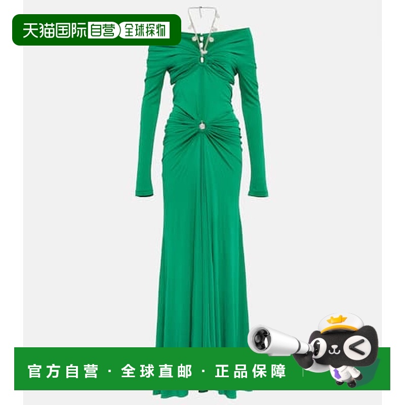1h可退 香港直邮Rabanne 女士 链条装饰针织长款连衣裙 black黑色