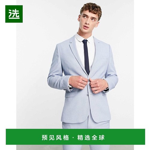1h可退 香港直邮ASOS 男士 设计婚礼超紧身织物蓝色西装外套(bird