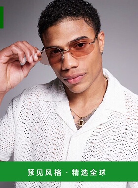 1h可退 香港直邮ASOS 男士 设计无框棕色镜片金属金色边框太阳眼