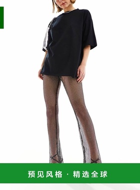 1h可退 香港直邮ASOS 女士 hotfix 设计网眼喇叭型裤子(黑色)