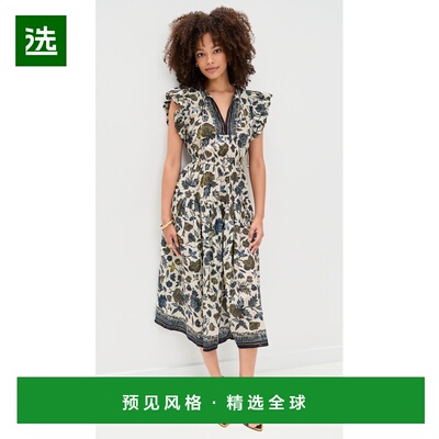 1h可退 香港直邮ULLA JOHNSON 女士 Kairi 蝴蝶袖中长连衣裙
