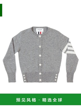 香港直邮Thom Browne 浅灰色羊绒4条圆领开襟羊毛衫 KKC02A07130