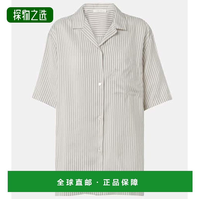 1h可退 香港直邮The Row 女士 Jorge 条纹真丝衬衫 white白色 舒