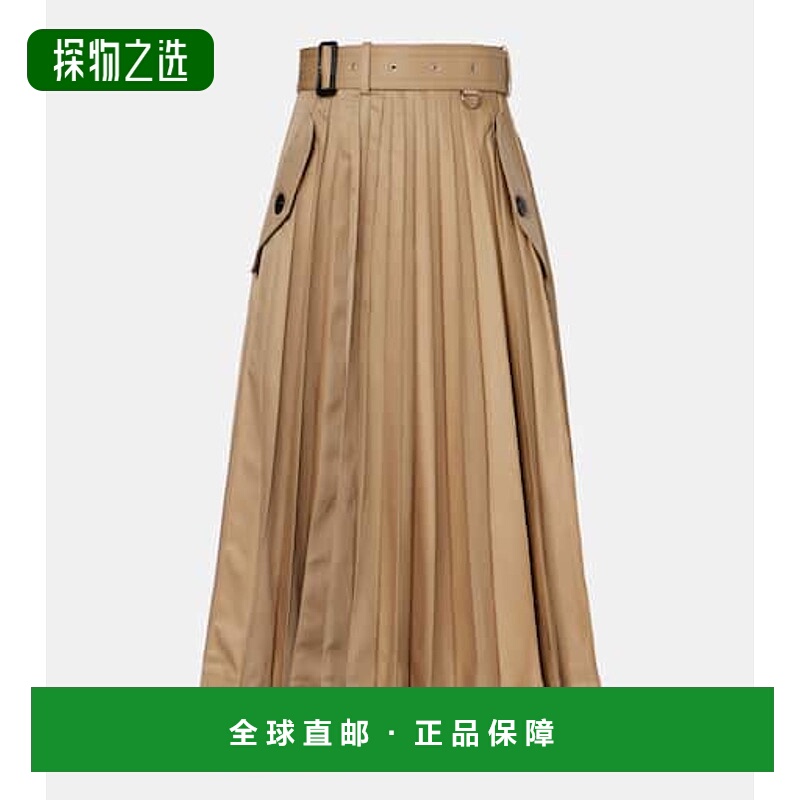 香港直邮Sacai 女士 棉混纺华达呢中长半身裙 beige米色 舒适时尚