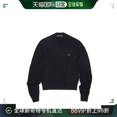 欧洲直邮ACNE STUDIO 男女同款黑色同色系表情徽标饰片V领羊毛衫