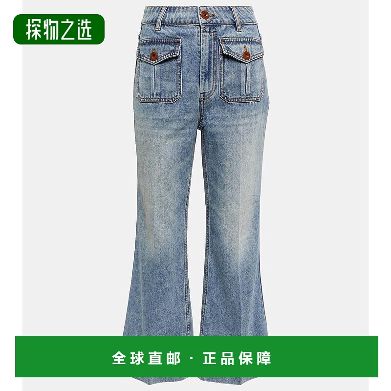 1h可退 香港直邮ZIMMERMANN 女士 Raie 短款喇叭牛仔裤 blue蓝色
