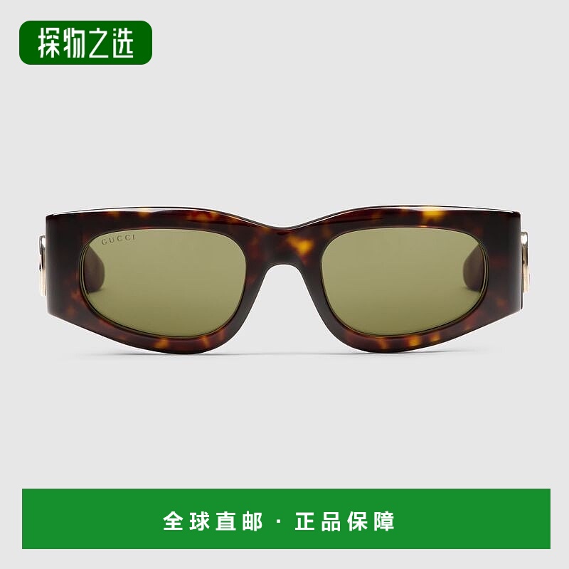 欧洲直邮Gucci古驰女士深色龟甲色长方形太阳镜墨镜