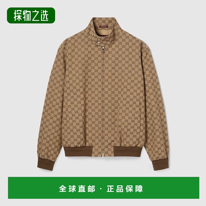 欧洲直邮Gucci/古驰 男士驼色/深棕色帆布双G飞行员夹克外套