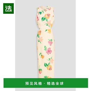 1h可退 香港直邮ALÉMAIS 女士 Scarlett 露背印花亚麻中长连衣裙