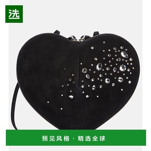 香港直邮Alaïa 精饰绒面革肩包 女士 Cœur black黑色 1h可退