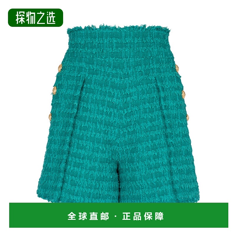 香港直邮Balmain 斜纹软呢喇叭式短裤 AF1PA089XE36高腰