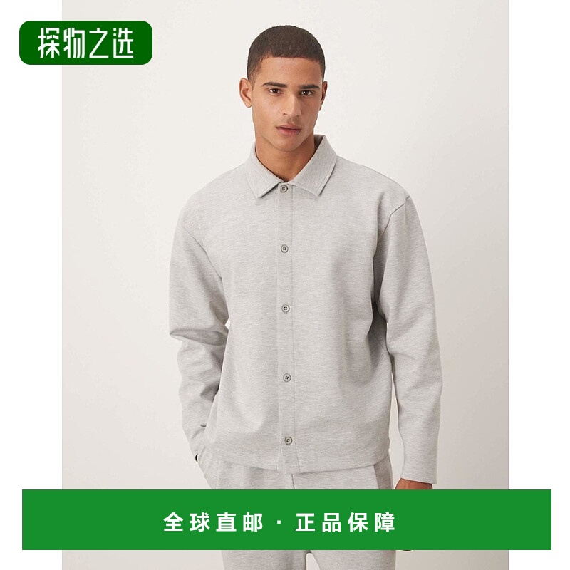 香港直邮ASOS 男士 through 设计宽松系扣浅灰色夹克