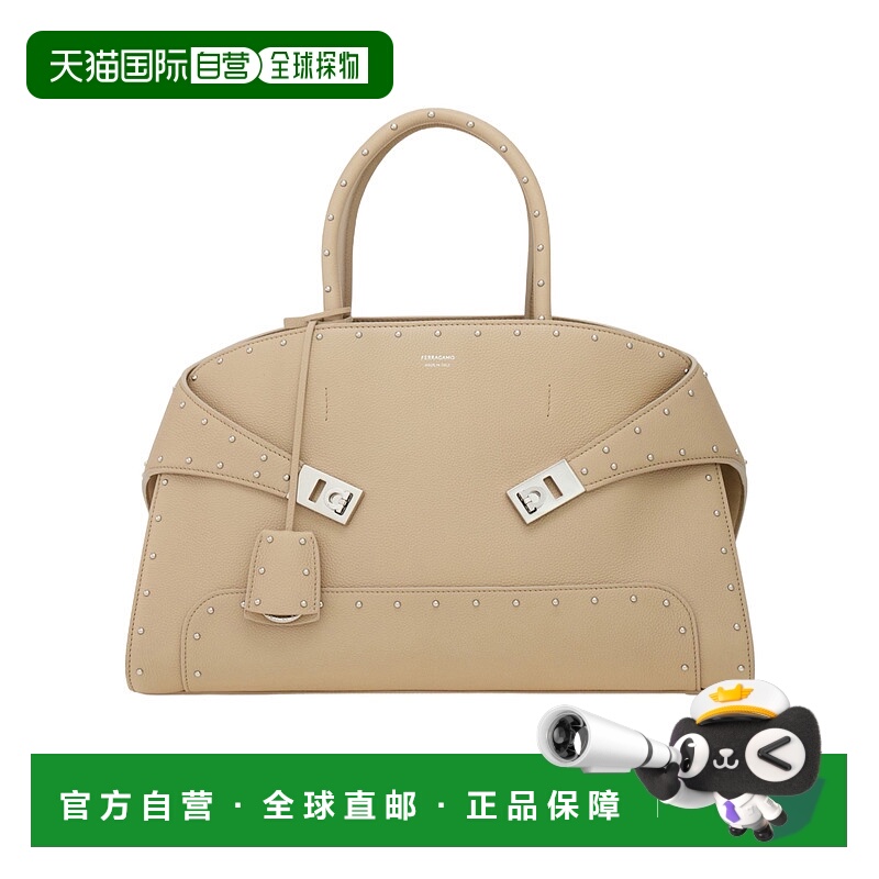 香港直邮Salvatore Ferragamo 脚钉镶饰Hug大号手提袋 21A262