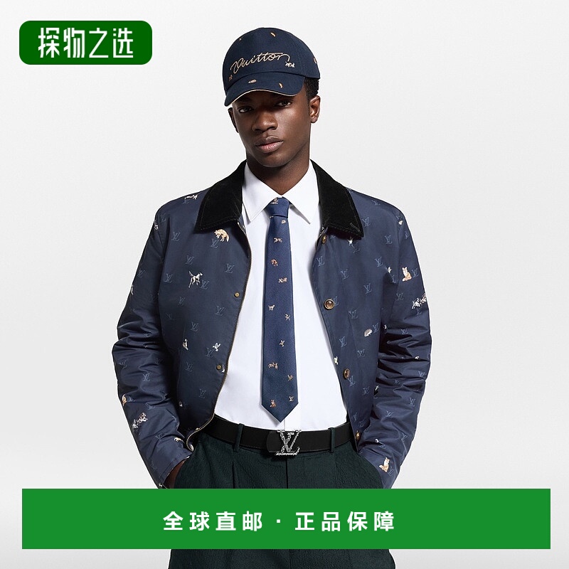 1h可退 欧洲直邮LV路易威登 Blason男士藏青色真丝动物图案领带