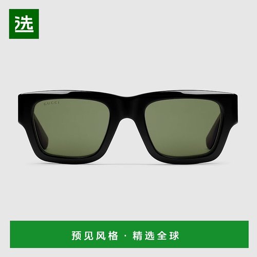 欧洲直邮Gucci古驰男士黑色和红色长方形太阳镜墨镜