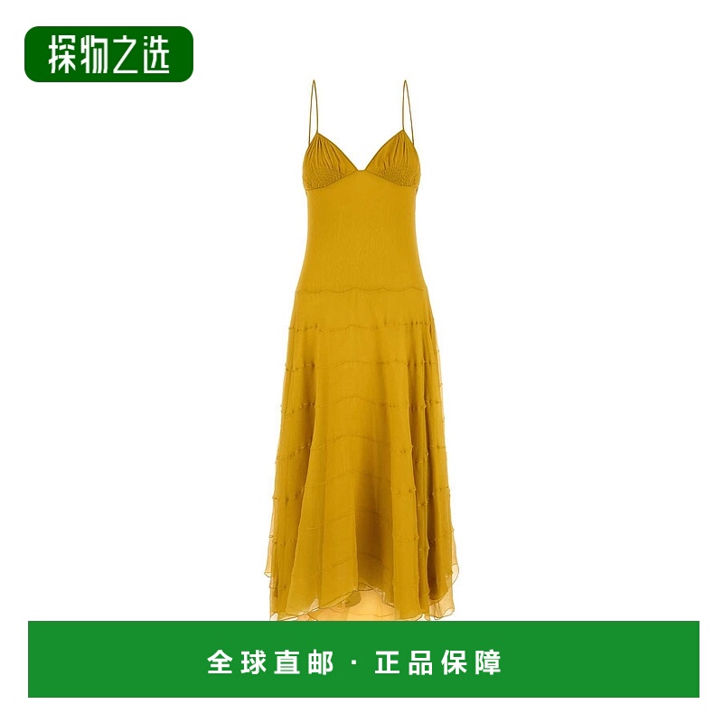 香港直邮Saint Laurent 圣罗兰 女士 黄色绉纱连衣裙 837256Y3F22