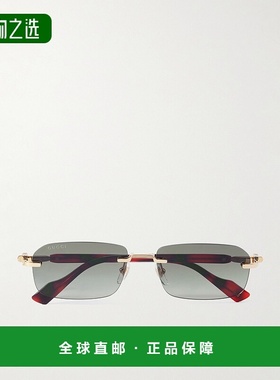 1h可退 香港直邮Gucci 古驰 男士 无框矩形框镀金龟甲色醋纤太阳