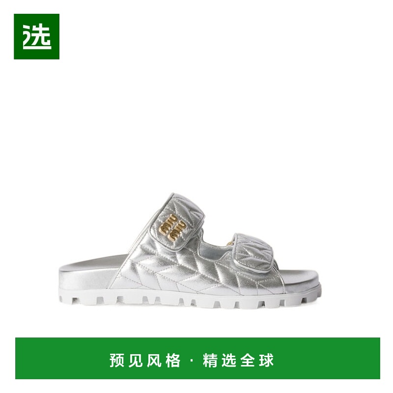 香港直邮Miu Miu 金属色马特拉塞凸纹纳帕皮革拖鞋 5XX6403LLTF01