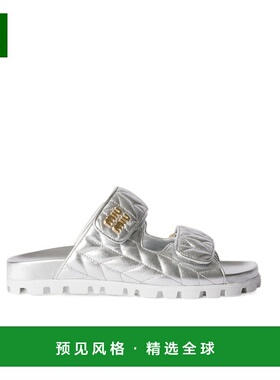 香港直邮Miu Miu 金属色马特拉塞凸纹纳帕皮革拖鞋 5XX6403LLTF01