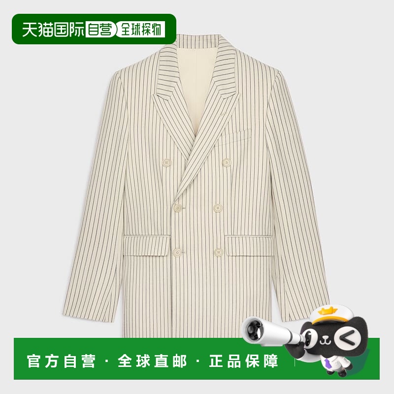 自营1h可退 欧洲直邮CELINE赛琳 Camden GABARDINE条纹羊毛夹克