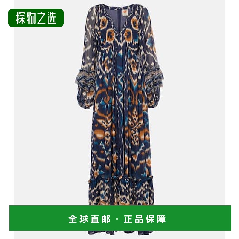 香港直邮FARM RIO 女士 褶皱花朵长款连衣裙 blue蓝色 舒适时尚