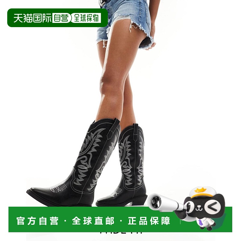 1h可退 香港直邮ASOS 女士 Camden 设计宽版平底西部风格靴子(黑)