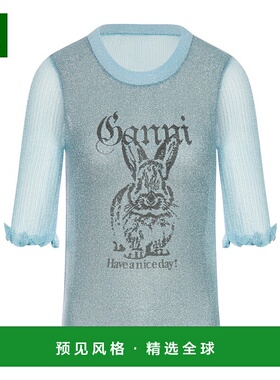 1h可退 香港直邮GANNI 甘尼 女士 透视提花罩衫 K2501 blue蓝色