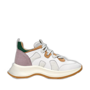 欧洲直邮HOGAN/霍根 时尚奢华女士白色粉色弧线拼接细节皮质女鞋