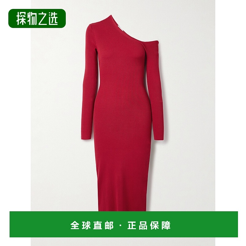 香港直邮Staud 女士 Lois 露肩罗纹针织中长连衣裙 R25F2107VNROU