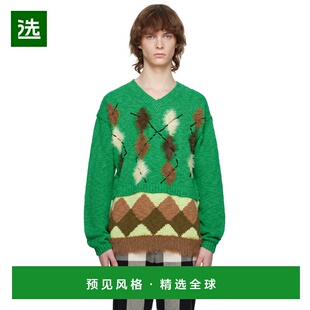 1h可退 香港直邮Andersson Bell 男士 绿色菱格纹针织衫 atb856m